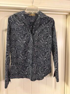 Alex Marie Navy and White Scroll Print Button-Down Shirt